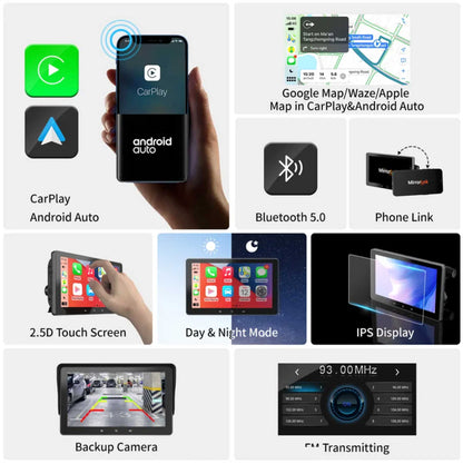 Sistema de navegación portátil con CarPlay y Android Auto | 7 pulgadas | Bluetooth | Transmisor FM | AUX