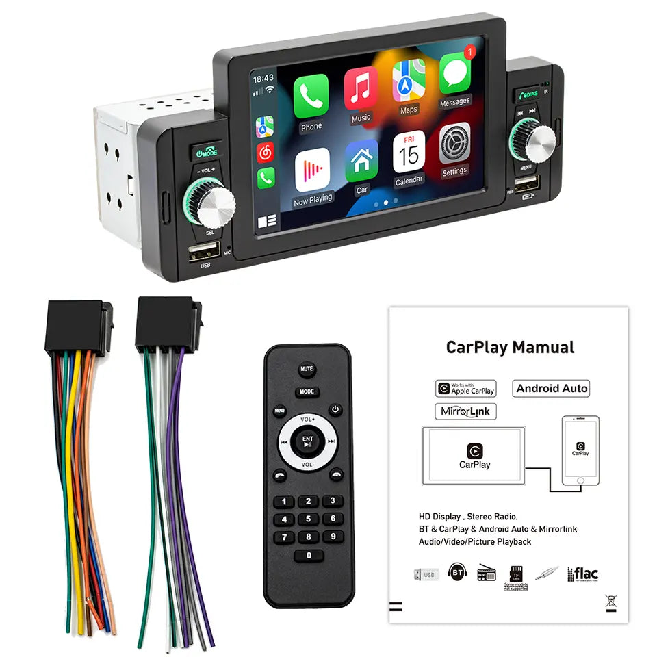 Equipo de música para coche 1 DIN 5" con CarPlay y Android Auto